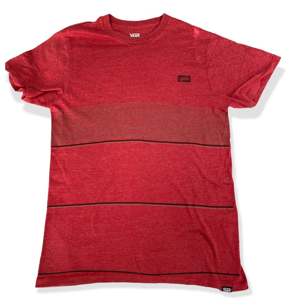 Vans Stripe T-Shirt Tee Size Small Red Front Logo Skate